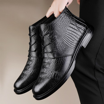 Висококачествени бизнес ботуши за мъже, модни удобни ежедневни обувки, мъжки боти до глезена от кожа, топли плюшени зимни ботуши