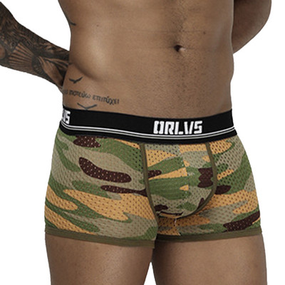 Lenjerie de corp pentru bărbați de camuflaj sexy Slip boxer Pantaloni scurți din plasă respirabil Trunchi Sexy U Convex Pouch Boxershorts masculin