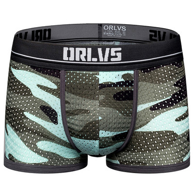 Lenjerie de corp pentru bărbați de camuflaj sexy Slip boxer Pantaloni scurți din plasă respirabil Trunchi Sexy U Convex Pouch Boxershorts masculin