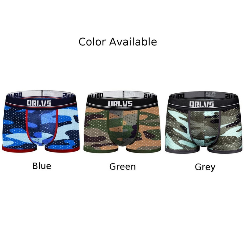 Lenjerie de corp pentru bărbați de camuflaj sexy Slip boxer Pantaloni scurți din plasă respirabil Trunchi Sexy U Convex Pouch Boxershorts masculin