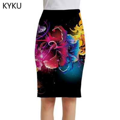 KYKU prekės ženklo gėlių sijonai moteriški meniniai sarafanai spalvingi 3d sijonai Harajuku seksualūs moteriški sijonai moteriški vintažiniai šaunios mados megzti