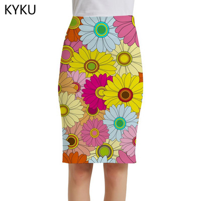 KYKU prekės ženklo gėlių sijonai moteriški meniniai sarafanai spalvingi 3d sijonai Harajuku seksualūs moteriški sijonai moteriški vintažiniai šaunios mados megzti