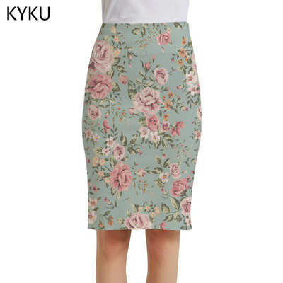 KYKU prekės ženklo gėlių sijonai moteriški meniniai sarafanai spalvingi 3d sijonai Harajuku seksualūs moteriški sijonai moteriški vintažiniai šaunios mados megzti