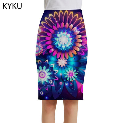 KYKU prekės ženklo gėlių sijonai moteriški meniniai sarafanai spalvingi 3d sijonai Harajuku seksualūs moteriški sijonai moteriški vintažiniai šaunios mados megzti