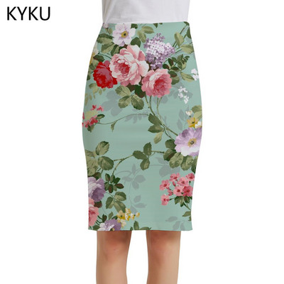 KYKU prekės ženklo gėlių sijonai moteriški meniniai sarafanai spalvingi 3d sijonai Harajuku seksualūs moteriški sijonai moteriški vintažiniai šaunios mados megzti