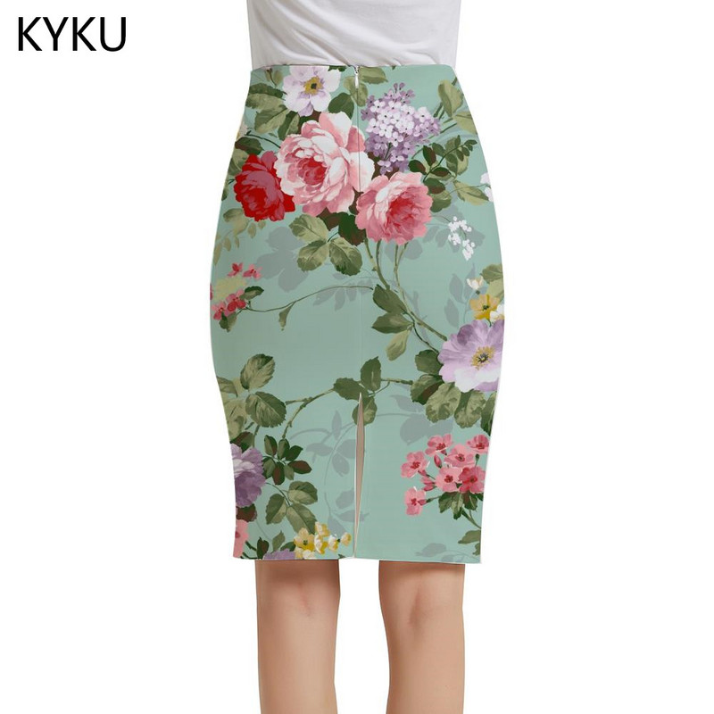 KYKU prekės ženklo gėlių sijonai moteriški meniniai sarafanai spalvingi 3d sijonai Harajuku seksualūs moteriški sijonai moteriški vintažiniai šaunios mados megzti