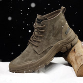 Žiemos šilti vyriški sniego batai Zomšiniai odiniai vyriški motociklo batai su kailiu Madingi rankų darbo kulkšnies batai neslystantys aukštakulniai vyriški batai