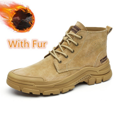 Žiemos šilti vyriški sniego batai Zomšiniai odiniai vyriški motociklo batai su kailiu Madingi rankų darbo kulkšnies batai neslystantys aukštakulniai vyriški batai