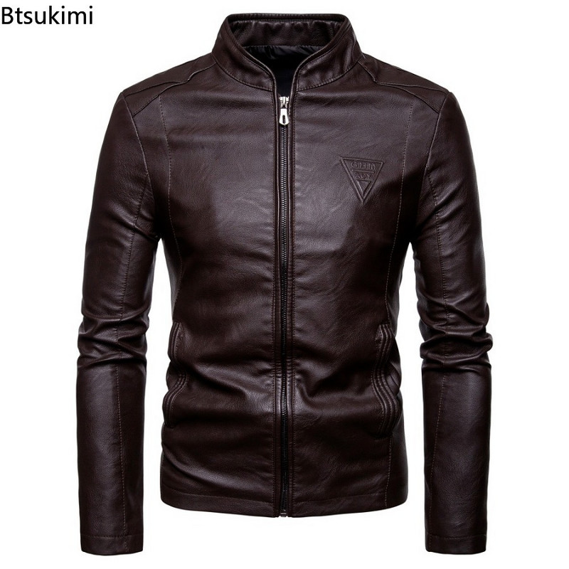 Nová pánska módna kožená bunda so stojacím golierom, jeseň/zima 2023, pevná, s dlhým rukávom, vysoko kvalitná pánska bunda Chaquetas Hombre