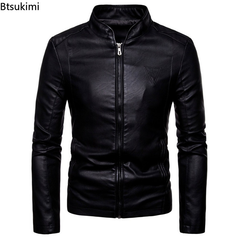 Nová pánska módna kožená bunda so stojacím golierom, jeseň/zima 2023, pevná, s dlhým rukávom, vysoko kvalitná pánska bunda Chaquetas Hombre