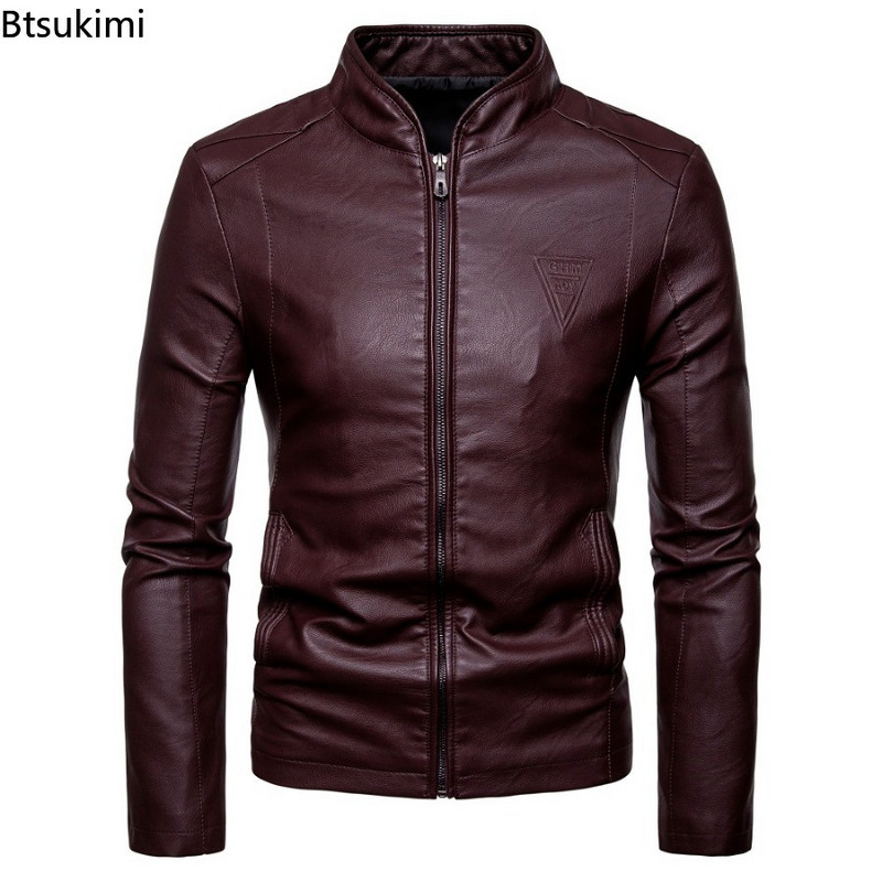Nová pánska módna kožená bunda so stojacím golierom, jeseň/zima 2023, pevná, s dlhým rukávom, vysoko kvalitná pánska bunda Chaquetas Hombre