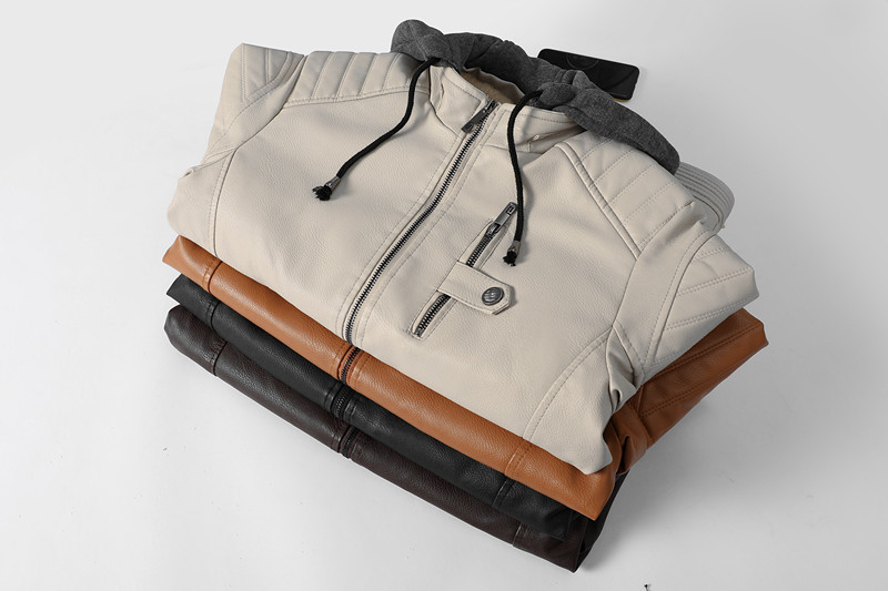 Jachete din piele cu glugă pentru bărbați Jachete Slim Fit Motocicletă din piele PU Paltoane din piele pentru bărbați de înaltă calitate, din fleece, din piele caldă, Mărimea 5XL