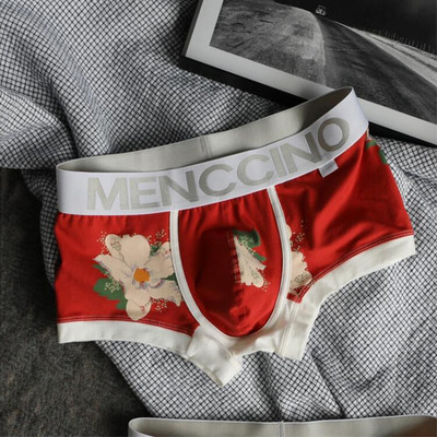 Lenjerie sexy cu imprimeu pentru bărbați Chiloți cu talie joasă Boxeri din bumbac Slip Trunchi Pantaloni scurți Husă convexă Boxer mic Chiloți respirabili