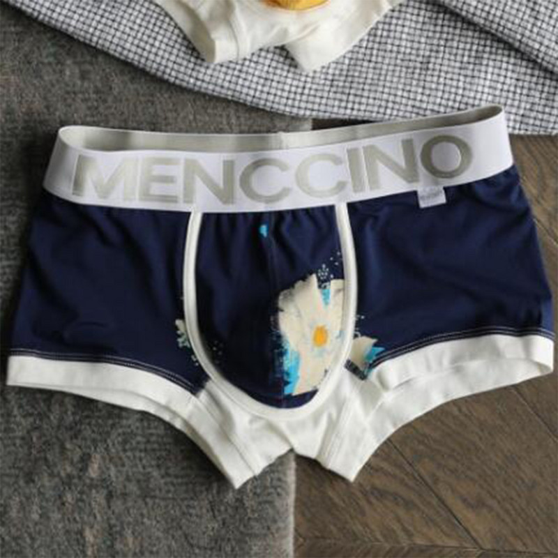 Lenjerie sexy cu imprimeu pentru bărbați Chiloți cu talie joasă Boxeri din bumbac Slip Trunchi Pantaloni scurți Husă convexă Boxer mic Chiloți respirabili