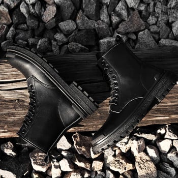 Ανδρικές στρατιωτικές μπότες σχεδιαστής μόδας Χειμερινή μπότα ανδρικά παπούτσια βρετανικού στυλ Δερμάτινη ψηλή μπότα Homme Μπότες αστραγάλου ζεστές μπότες μοτοκρός