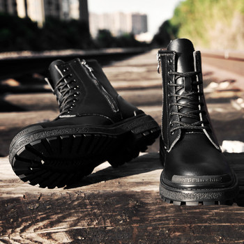 Ανδρικές στρατιωτικές μπότες σχεδιαστής μόδας Χειμερινή μπότα ανδρικά παπούτσια βρετανικού στυλ Δερμάτινη ψηλή μπότα Homme Μπότες αστραγάλου ζεστές μπότες μοτοκρός