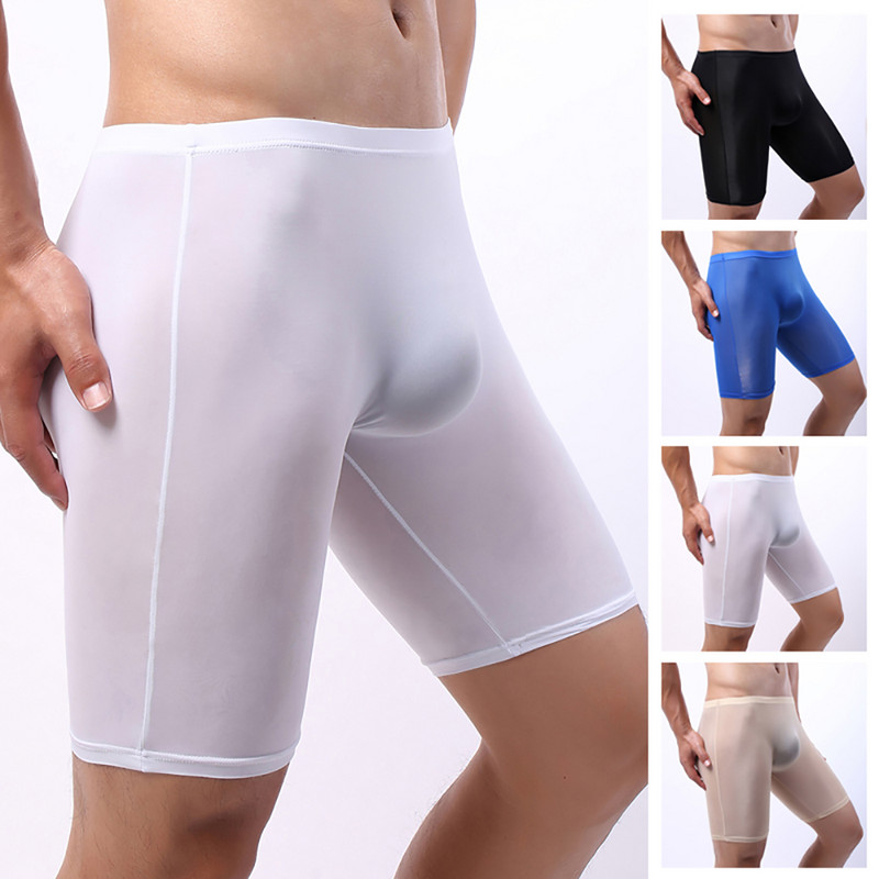Slip boxer sexy din mătase de gheață pentru bărbați, cu picior lung, boxeri pentru bărbați, chiloți confortabili pentru bărbați, fără sudură, boxer, respirabil