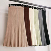 Ženska pletena suknja A kroja Jesen Zima Jednobojne plisirane duge suknje Korejski stil Harajuku ženska elegantna suknja visokog struka