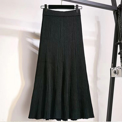 Ženska pletena suknja A kroja Jesen Zima Jednobojne plisirane duge suknje Korejski stil Harajuku ženska elegantna suknja visokog struka