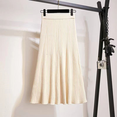 Ženska pletena suknja A kroja Jesen Zima Jednobojne plisirane duge suknje Korejski stil Harajuku ženska elegantna suknja visokog struka