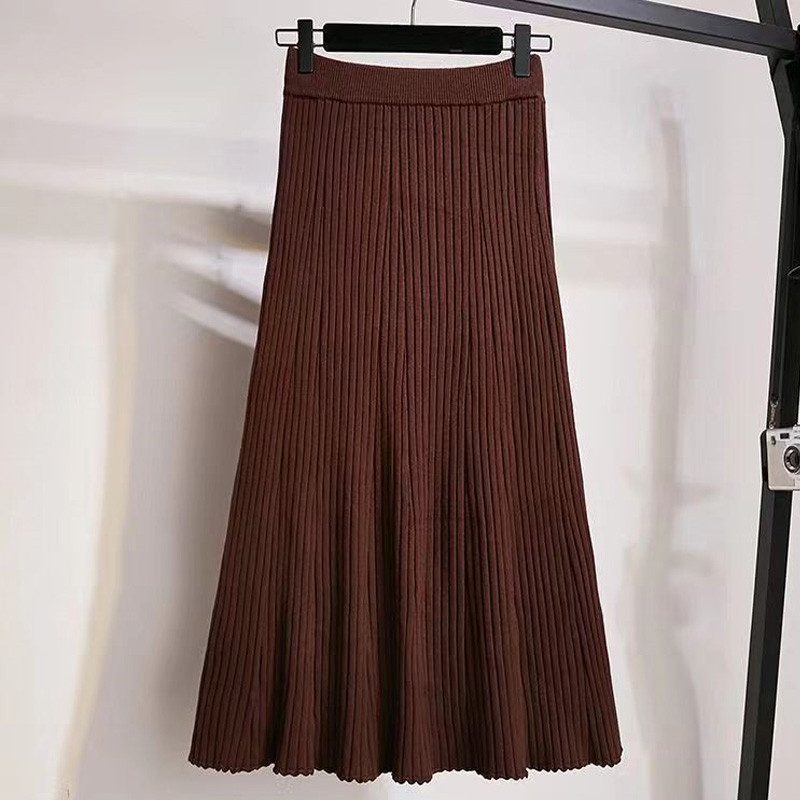 Ženska pletena suknja A kroja Jesen Zima Jednobojne plisirane duge suknje Korejski stil Harajuku ženska elegantna suknja visokog struka