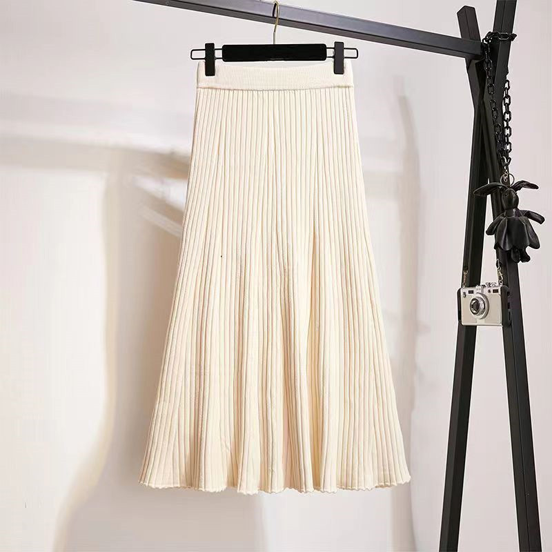 Ženska pletena suknja A kroja Jesen Zima Jednobojne plisirane duge suknje Korejski stil Harajuku ženska elegantna suknja visokog struka