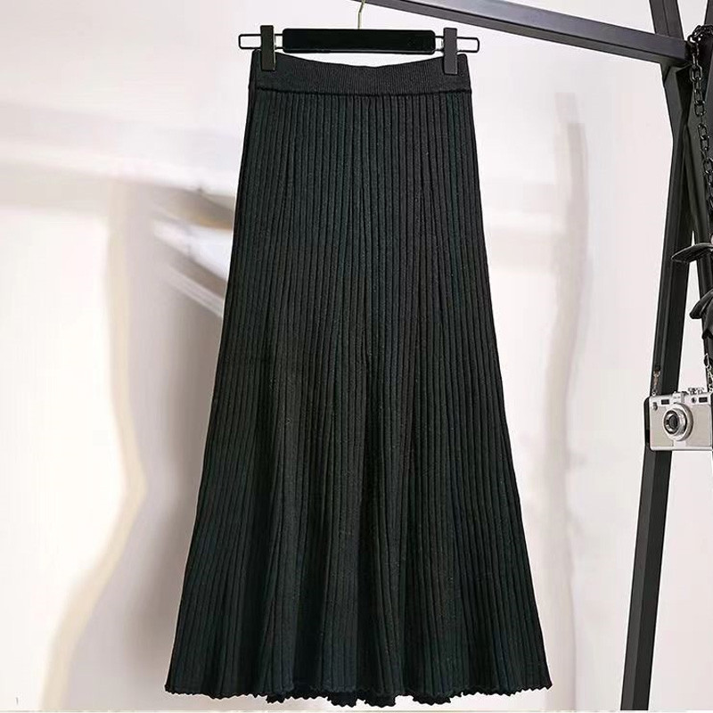 Ženska pletena suknja A kroja Jesen Zima Jednobojne plisirane duge suknje Korejski stil Harajuku ženska elegantna suknja visokog struka