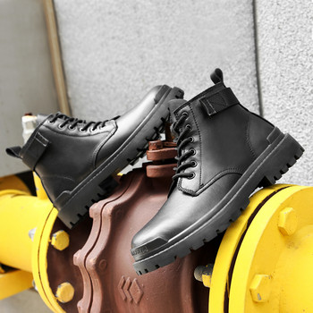 Зимни ботуши на платформа Мъжки модни черни боти до глезена 2022 г. Ботуши за туризъм на открито Мъжки нови колежни ежедневни обувки Меки удобни