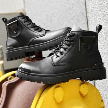 Зимни ботуши на платформа Мъжки модни черни боти до глезена 2022 г. Ботуши за туризъм на открито Мъжки нови колежни ежедневни обувки Меки удобни
