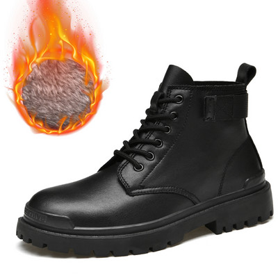 Cizme cu platformă de iarnă pentru bărbați, la modă, cizme negre, 2022, pentru turism în aer liber, cizme de mers, pantofi casual, moale, confortabili