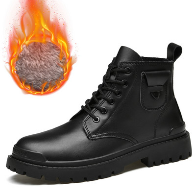 Cizme cu platformă de iarnă pentru bărbați, la modă, cizme negre, 2022, pentru turism în aer liber, cizme de mers, pantofi casual, moale, confortabili