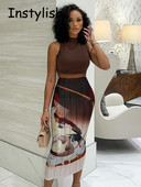 Γυναικεία Vintage Art Print Ribbed Y2K Midi Φούστα Κομψή Bodycon μακριά φούστα Harajuku Wild Bottoms Harajuku Slim Fit Party Φούστα