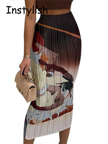 Γυναικεία Vintage Art Print Ribbed Y2K Midi Φούστα Κομψή Bodycon μακριά φούστα Harajuku Wild Bottoms Harajuku Slim Fit Party Φούστα