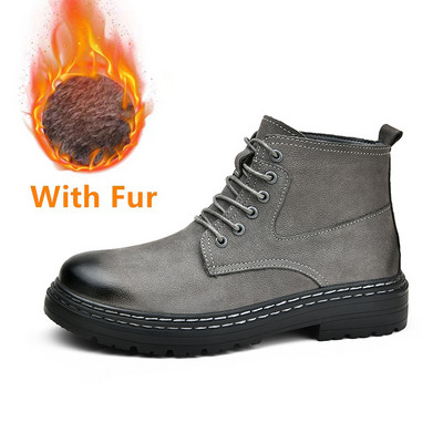 Cizme Anker pentru bărbați, toamnă iarnă, pantofi pentru bărbați din cizme de motocross clasice cu pantofi casual din piele cu șireturi