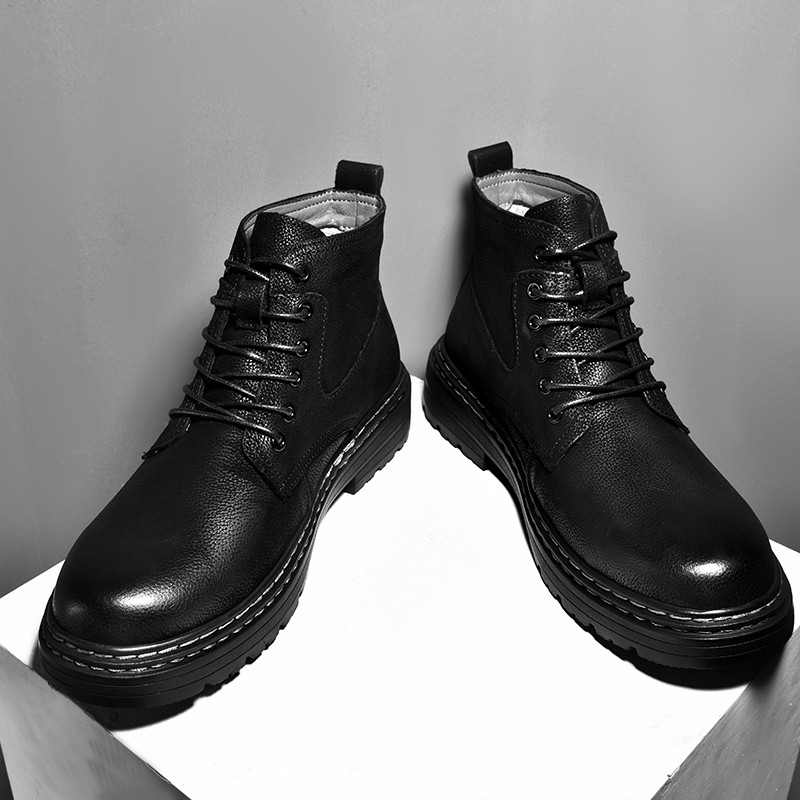 Cizme Anker pentru bărbați, toamnă iarnă, pantofi pentru bărbați din cizme de motocross clasice cu pantofi casual din piele cu șireturi