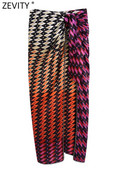 Zevity Ženske vintage sarong midi suknje s geometrijskim ispisom Faldas Mujer Ženske elegantne vestidos s patentnim zatvaračem QUN964