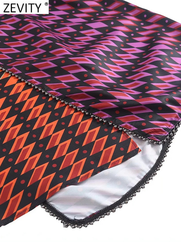Zevity Ženske vintage sarong midi suknje s geometrijskim ispisom Faldas Mujer Ženske elegantne vestidos s patentnim zatvaračem QUN964