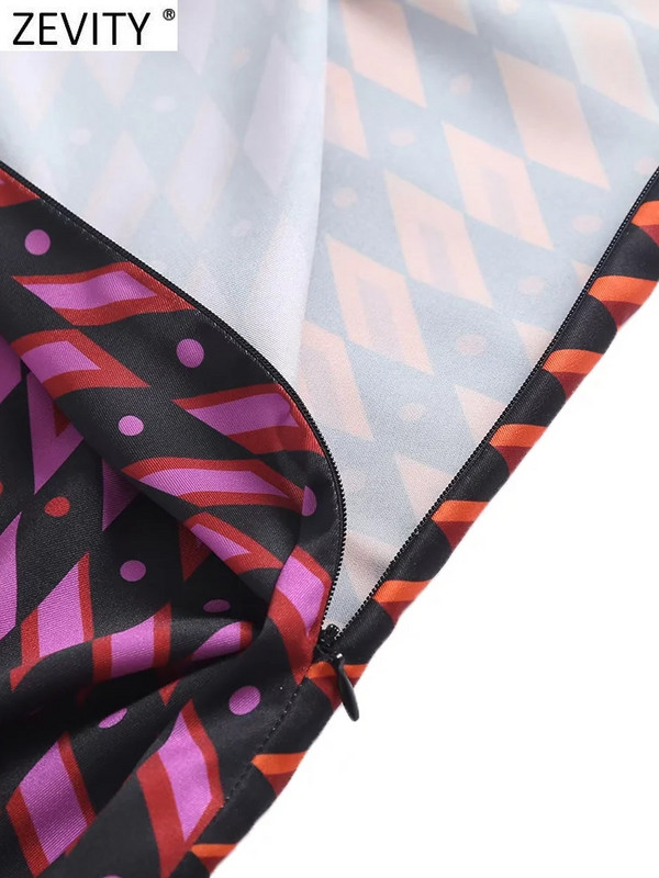 Zevity Ženske vintage sarong midi suknje s geometrijskim ispisom Faldas Mujer Ženske elegantne vestidos s patentnim zatvaračem QUN964