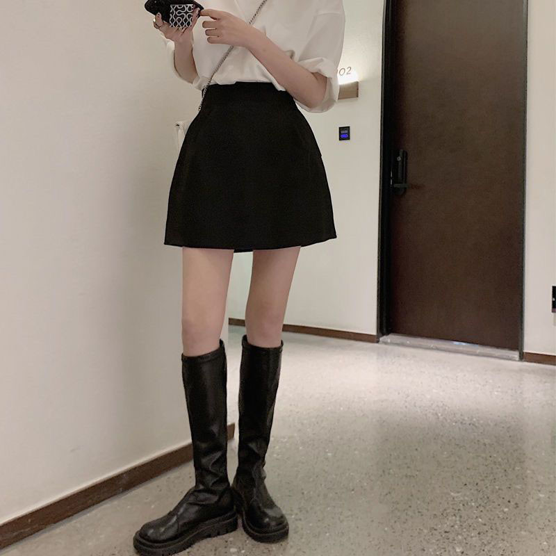 Lucyever, negru, alb, cu talie înaltă, fuste scurte umflate, femei, toate se potrivesc, cu buzunar Y2K, fustă în formă de A, pentru femei, în stil de lucru, în stil coreean.