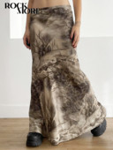 Rockmore Retro print Maxi φούστα χαμηλή μέση Γυναικείες Y2K Aesthetics Vintage μακριές φούστες Harajuku Κορεατικά Grunge Fairycore Outfits Νέα