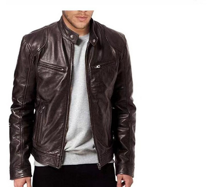 2023 Jachetă de piele pentru bărbați retro, la modă, slim Fit, cu guler PU, jachetă pentru bărbați, pentru motocicletă, cu fermoar, pentru locomotivă.