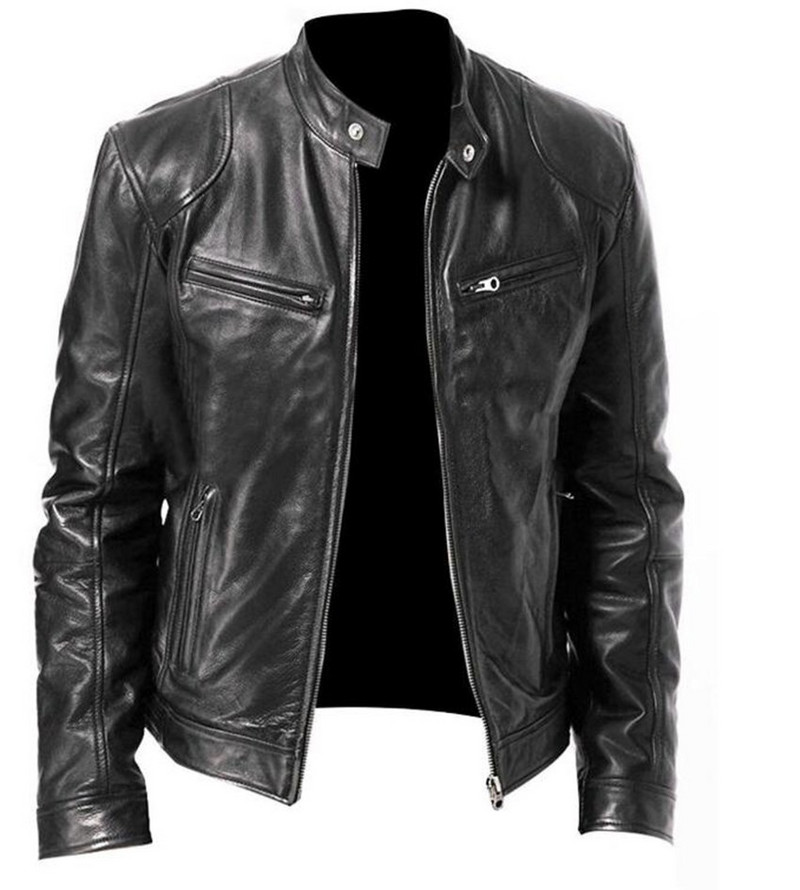 2023 Jachetă de piele pentru bărbați retro, la modă, slim Fit, cu guler PU, jachetă pentru bărbați, pentru motocicletă, cu fermoar, pentru locomotivă.