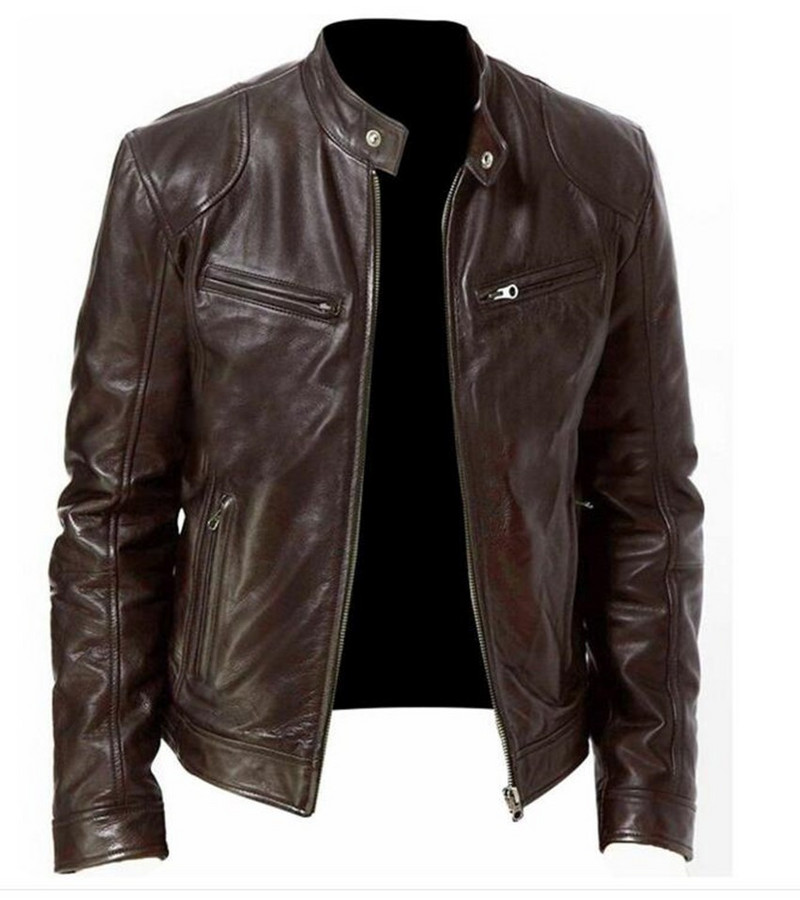 2023 Jachetă de piele pentru bărbați retro, la modă, slim Fit, cu guler PU, jachetă pentru bărbați, pentru motocicletă, cu fermoar, pentru locomotivă.