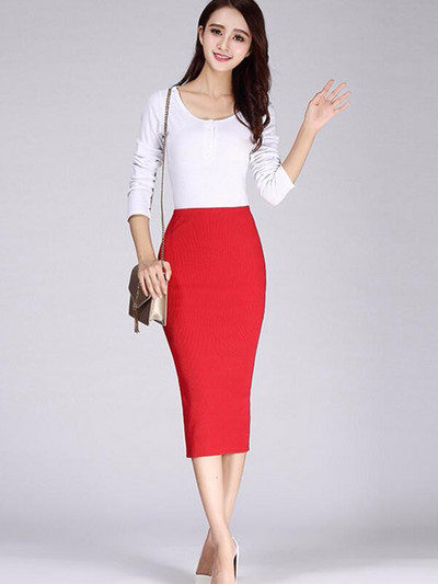 2023 Άνοιξη φθινόπωρο μακριές pencil φούστες Γυναικεία σέξι λεπτή συσκευασία Hip Maxi φούστα Lady Winter Sexy Chic Wool Rib Knit midi Φούστα Saia