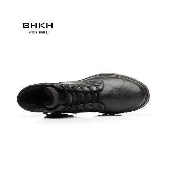 BHKH 2022 Χειμερινές ανδρικές μπότες Γούνες ζεστές μπότες αστραγάλου Αντιολισθητικά παπούτσια για χιόνι με κορδόνια ανδρικά casual ανδρικά παπούτσια
