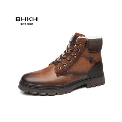 BHKH 2022 Χειμερινές ανδρικές μπότες Γούνες ζεστές μπότες αστραγάλου Αντιολισθητικά παπούτσια για χιόνι με κορδόνια ανδρικά casual ανδρικά παπούτσια