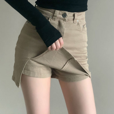 Lucyever korėjietiško stiliaus moteriškas džinsinis sijonas Sexy Slim Fit Anti-glare Mini sijonai Moteriški vasariniai vienspalviai trumpi sijonai aukštu liemeniu