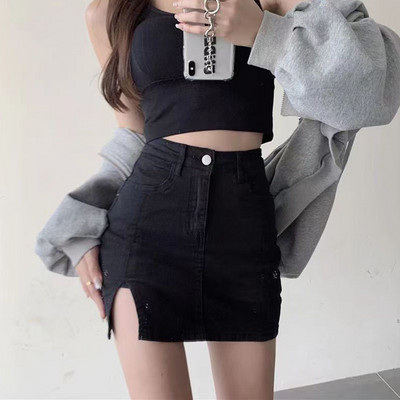 Lucyever Ženska traper suknja u korejskom stilu, seksi uske mini suknje protiv odsjaja, ženska ljetna jednobojna kratka suknja s visokim strukom