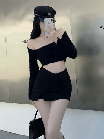 Μαύρες μίνι φούστες Γυναικείες Summer Sexy Club Slim Mid Waist Side Slit Vintage Ρετρό Γυναικεία πάρτι Μόδα σε γραμμή Α Σχέδιο Ακανόνιστο