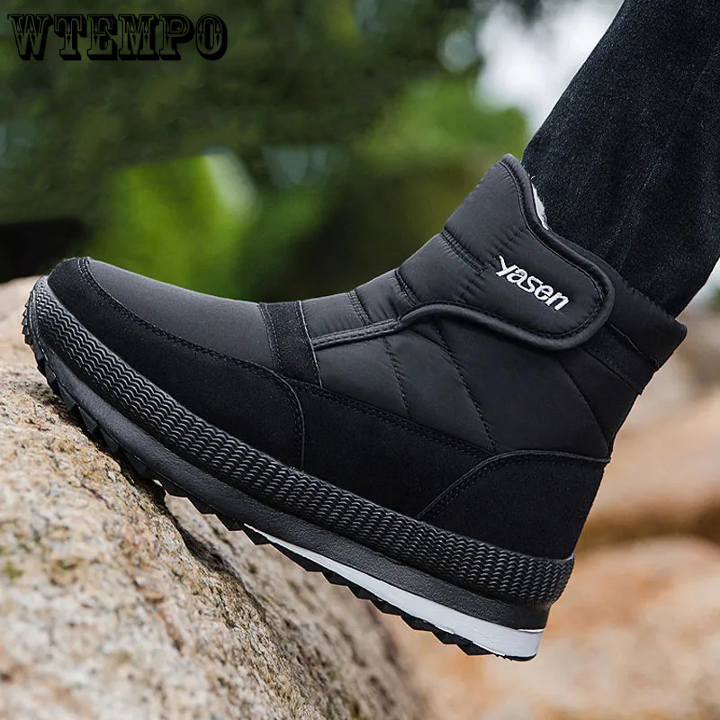 WTEMPO Zimske pamučne cipele za muškarce od podebljanog pliša, neklizajuće crne plave čizme Otac Outdoor Fashion Nove tople planinarske čizme za snijeg